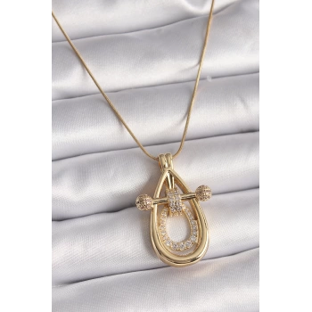 316L Çelik Gold Renk Zincir Zirkon Taşlı Vintage Model Kadın Kolye