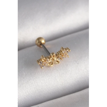 316L Çelik Gold Renk Zirkon Taşlı Çiçek Tragus Piercing
