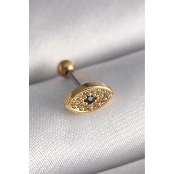 316L Çelik Gold Renk Zirkon Taşlı Göz Tragus Piercing