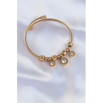 316L Çelik Gold Renk Zirkon Taşlı Model Charm Bileklik