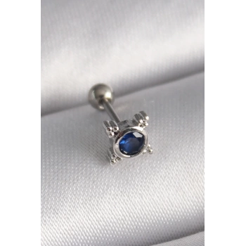 316L Çelik Gümüş Renk Mavi Zirkon Taşlı Tragus Piercing