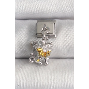 316L Çelik Gümüş Renk Sallantı Aslan Model Nomination Charm