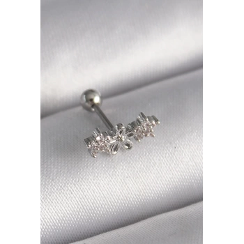 316L Çelik Gümüş Renk Zirkon Taşlı Çiçek Tragus Piercing