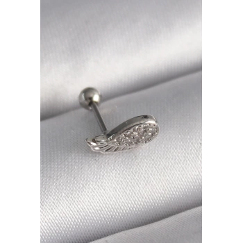 316L Çelik Gümüş Renk Zirkon Taşlı Kanat Tragus Piercing