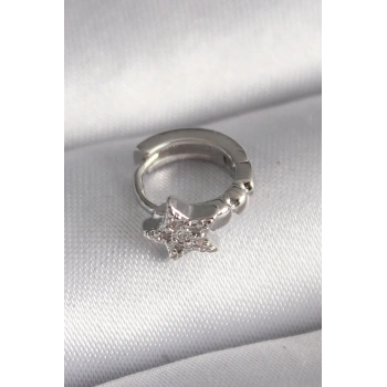 316L Çelik Gümüş Renk Zirkon Taşlı Yıldız Model Tragus Piercing