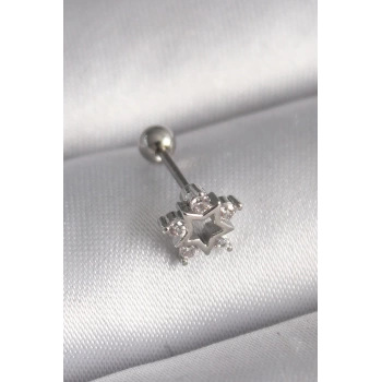 316L Çelik Gümüş Renk Zirkon Taşlı Yıldız Model Tragus Piercing