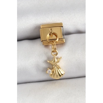 316L Çelik Sallantılı Zirkon Taşlı Deniz Yıldızı Ve İstiridye Model Gold Renk Nomination Charm