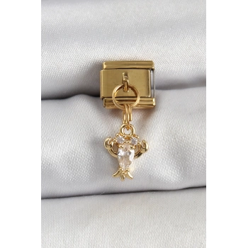 316L Çelik Sallantılı Zirkon Taşlı Yengeç Model Gold Renk Nomination Charm