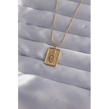 316L Çelik Zincir Gold Renk Zirkon Taşlı Göz Figür Tarot Kolye