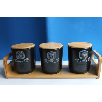 Bambu Standlı 3lü Baharat Seti Pera