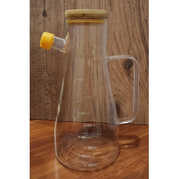 Borosilikat Damlatmaz Bambu Kapaklı Cam Yağlık 900ml