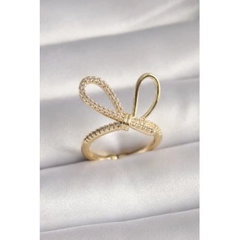 Gold Renk Zirkon Taşlı Düğüm Model Kadın Yüzük