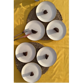 Gönül 6lı Servis Tabağı Beyaz Gold 26cm G2806