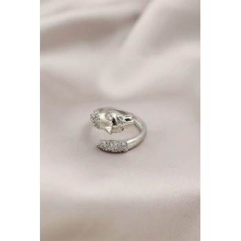 Gümüş Renkli Metal Kaplan Model Zirkon Taşlı Kadın Yüzük