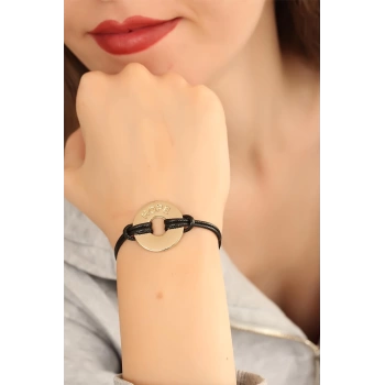 HOPE (Umutlu) Siyah Deri İpli Unisex Mood Bileklik