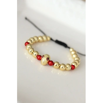 Kırmızı Gözlü Maske Figürlü Gold Renk Çelik Bileklik