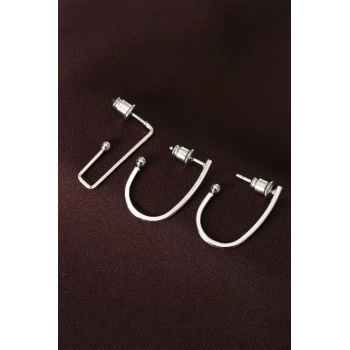 küpeGeometrik Model Gümüş Renk Metal Çoklu Küpe