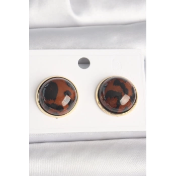 Pirinç Gold Renk 3D Daire Leopar Model Kadın Küpe