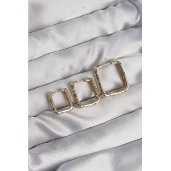 Pirinç Gold Renk Renkli Zirkon Taşlı Kare Model Küpe Seti