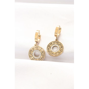 Pirinç Gold Renk Taşlı Oval Küpe