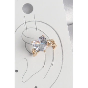 Pirinç Gold Renk Zirkon Taşlı Kalp Model Kadın Kıkırdak Küpe