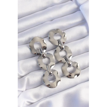 Pirinç Gümüş Renk Oval Ayna Model Sallantılı Küpe