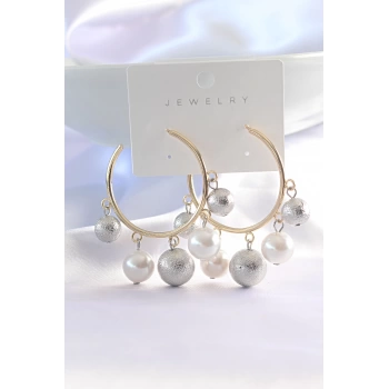 Pirinç Gümüş Renk Topçuk Model Gold Renk Halka Küpe