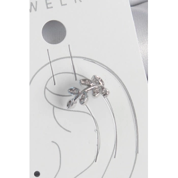 Pirinç Gümüş Renk Zirkon Taşlı Yaprak Model Kıkırdak Kadın Küpe