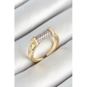 Pirinç Makara Figürlü Zirkon Taşlı Gold Renk Ayarlanabilir Kadın Yüzük