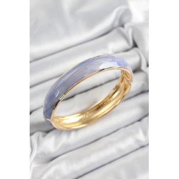 Pirinç Mavi Mor Mineli Mermer Desen Model Gold Renk Kadın Kelepçe
