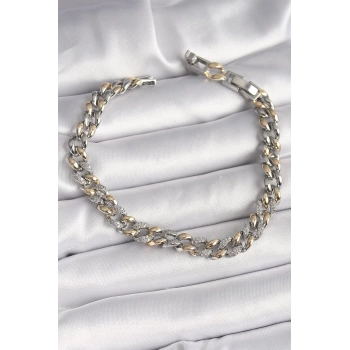 Pirinç Mix Renk Zirkon Taşlı Zincir Model VIP Seri Kadın Bileklik