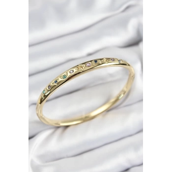 Pirinç Renkli Zirkon Taşlı Kutup Yıldızı Ve Hilal Model Gold Renk Kadın Kelepçe