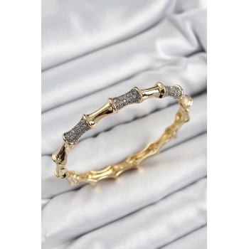 Pirinç Zirkon Taşlı Kemik Model Gold Renk Vip Kadın Bileklik