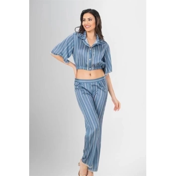 Sana Ne Lazımdı 2li Desenli Saten Pijama Takımı