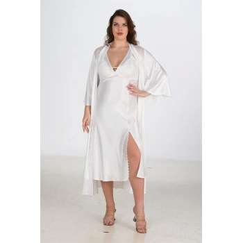 Sana Ne Lazımdı 2li Ekru Sabahlık Takımı Bigsize 6224