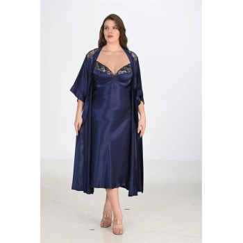 Sana Ne Lazımdı 2li Lacivert Sabahlık Takımı Bigsize 6228