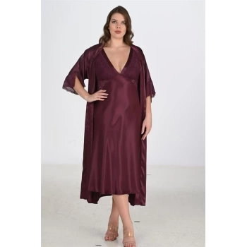 Sana Ne Lazımdı 2li Mürdüm Sabahlık Takımı Bigsize 6223
