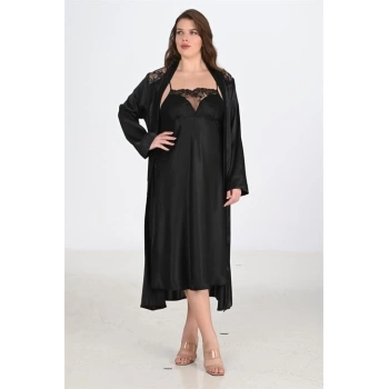 Sana Ne Lazımdı 2li Siyah Sabahlık Takımı Bigsize 6221