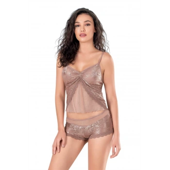 Sana Ne Lazımdı Vizon Jakarlı Babydoll Şort Takımı