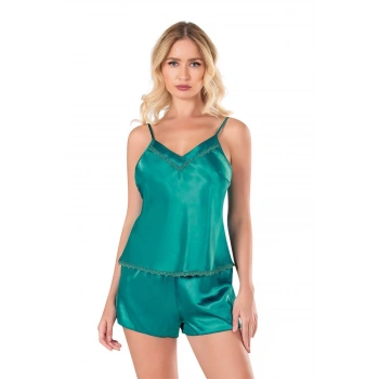 Sana Ne Lazımdı Zümrüt Saten Babydoll Şort Takımı 9102