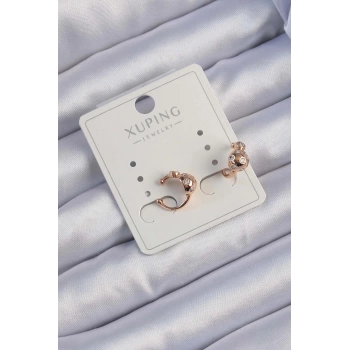 Xuping Rose Renk Zirkon Taşlı Bombeli Topçuk Earcuff Küpe