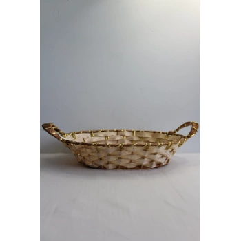 Yaldızlı Hasır Ekmek Sepeti Oval