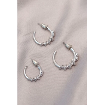Yılan Tasarımlı Halka Model Gümüş Metal Küpe Seti