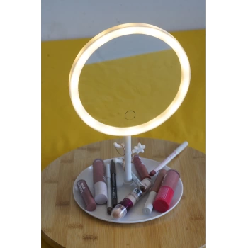 Led Işıklı Yuvarlak Makyaj Aynası Şarj edilebilir 3 Farklı Renk