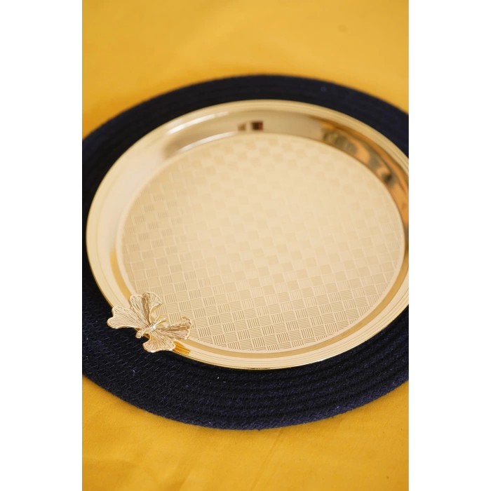 Cooker Yuvarlak Kelebek Desenli Gold Tepsi 25cm