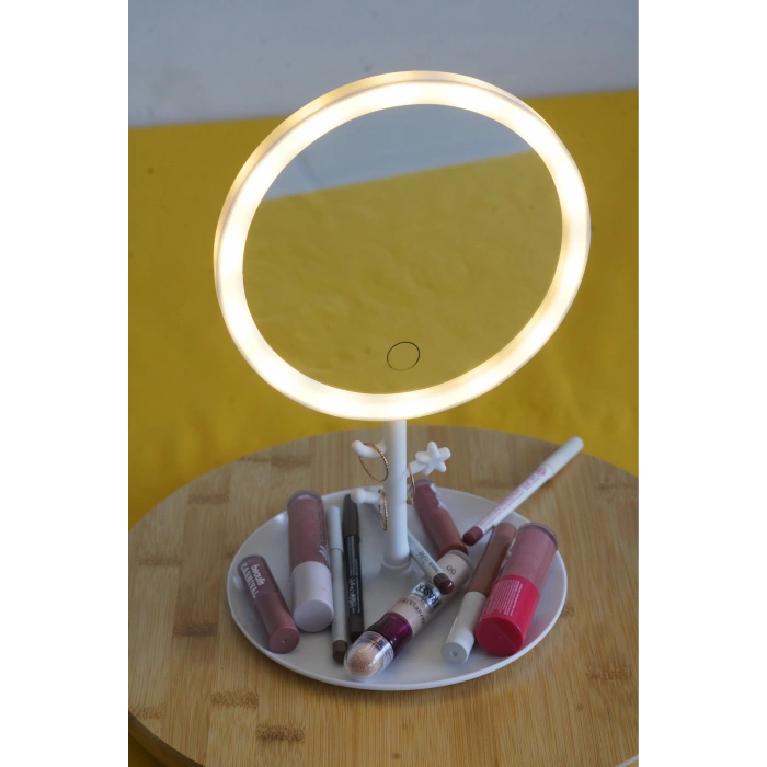 Led Işıklı Yuvarlak Makyaj Aynası Şarj edilebilir 3 Farklı Renk