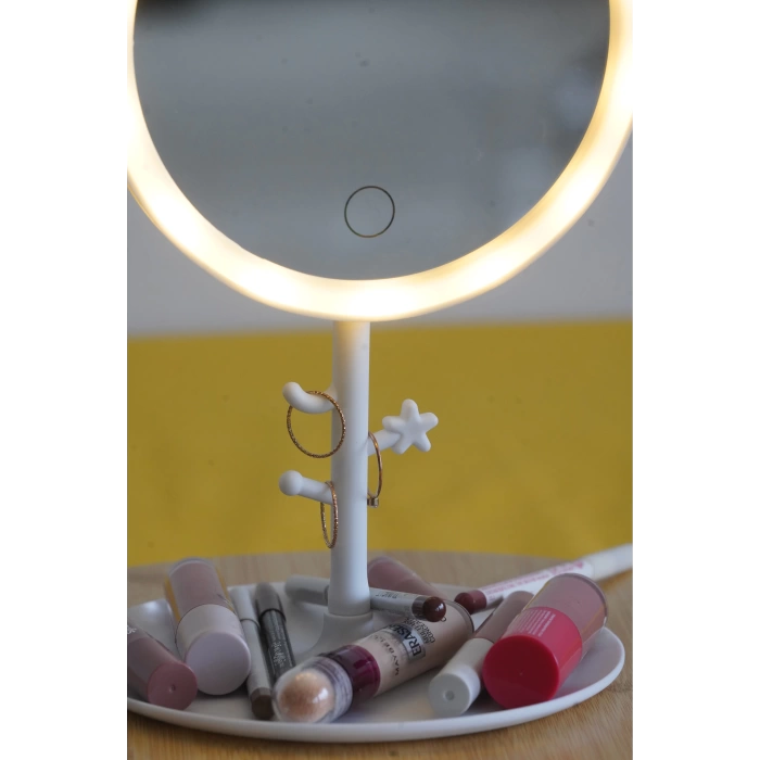 Led Işıklı Yuvarlak Makyaj Aynası Şarj edilebilir 3 Farklı Renk