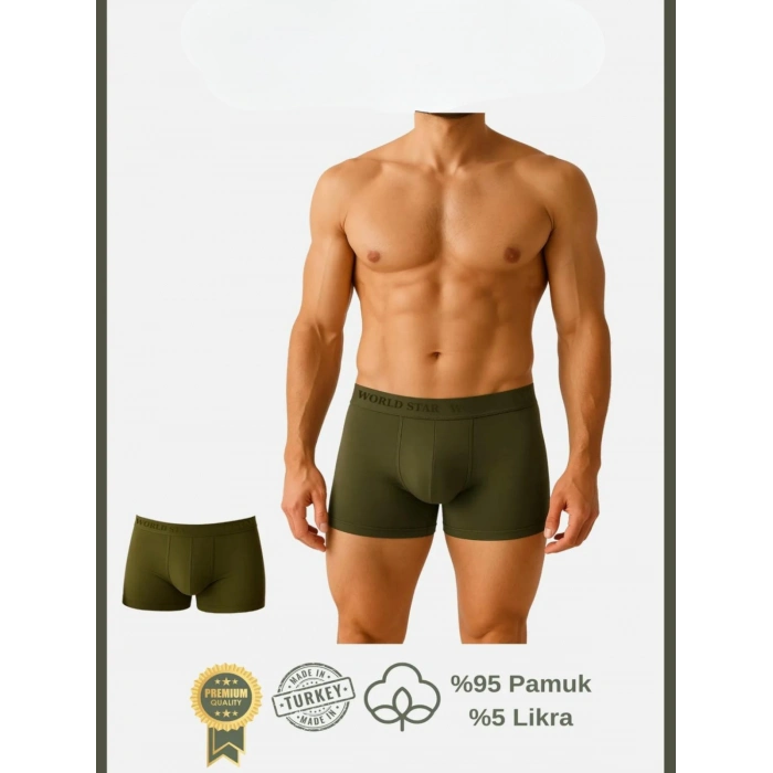Sana Ne Lazımdı Pamuklu Düz Haki Renk Erkek Boxer