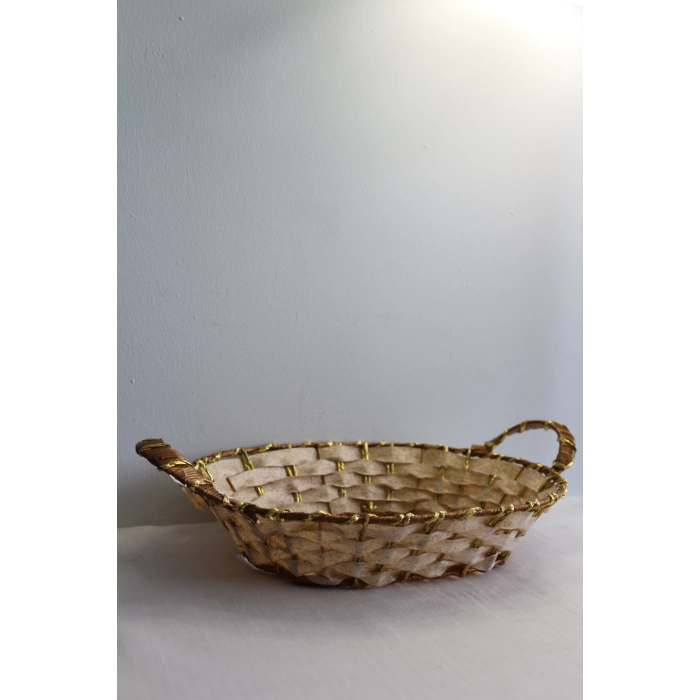 Yaldızlı Hasır Ekmek Sepeti Oval