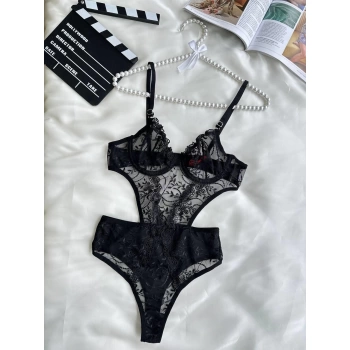 Sana Ne Lazımdı Çiçek Desenli Siyah Bodysuit